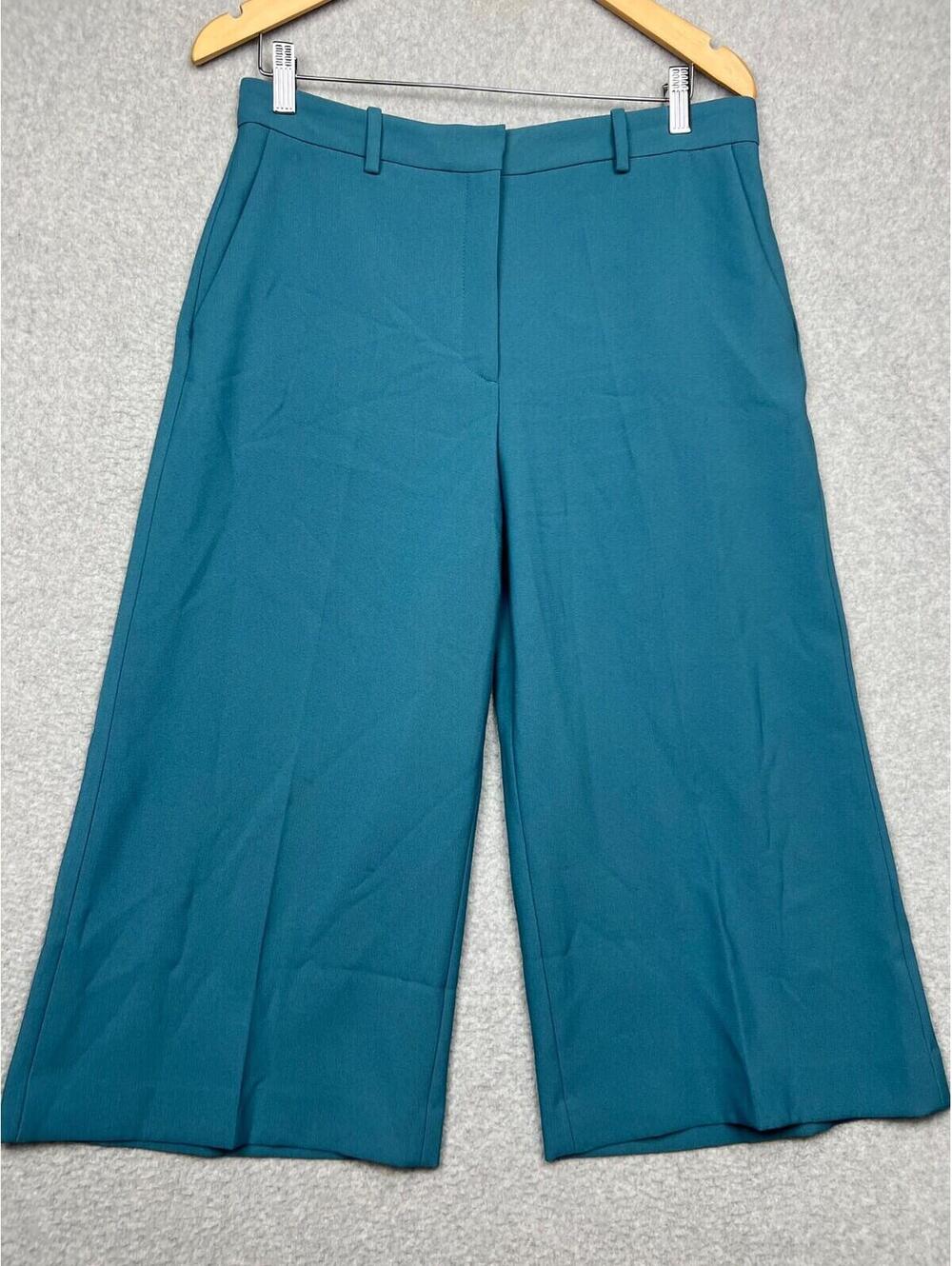 Zara Wide Leg Chino Crop Pants Womens L Slacks Office Teal Minimalist Neutral